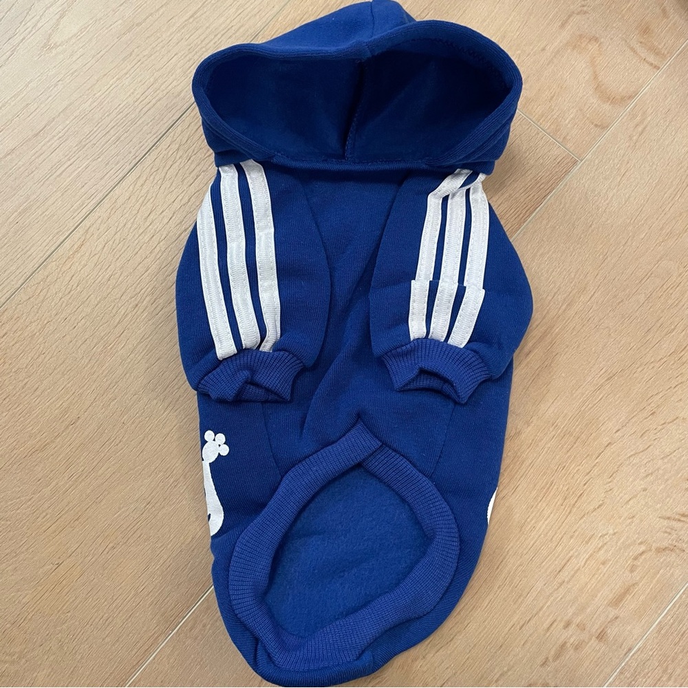 NWOT Dog Hoodie with Blue and White Stripes - Adidog
